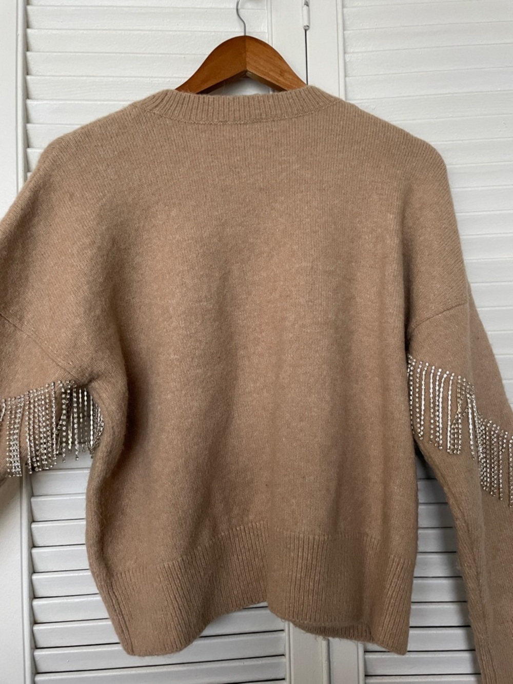 Alpaca Blend Tan Crewneck Sweater with Crystal Fringe, & Other Stories - Picture 6 of 6